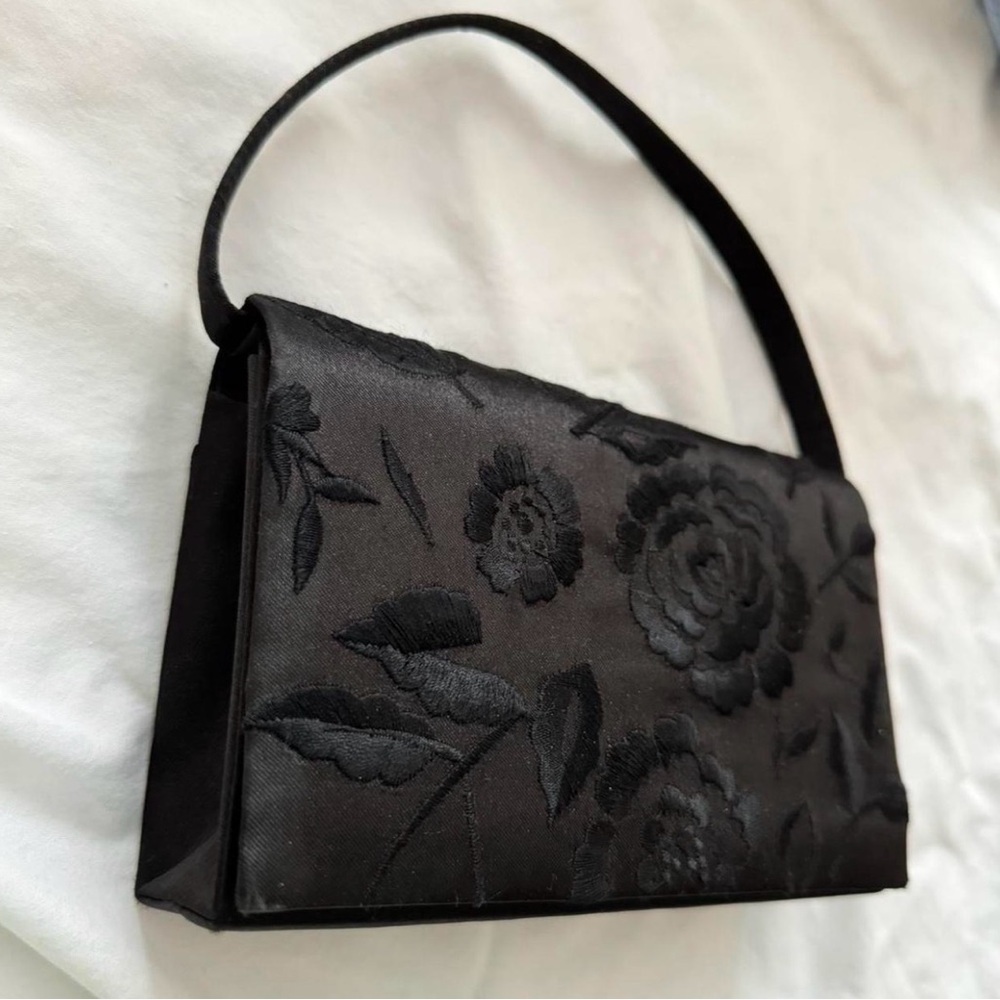 Vintage Stain Elegant Black Floral Handbag